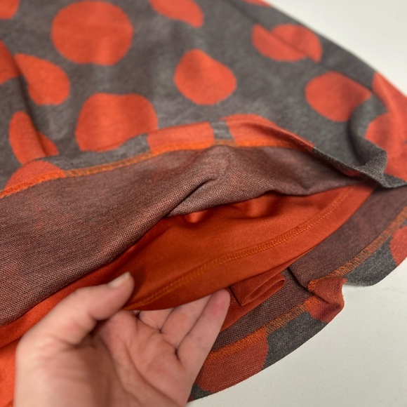 Maggy London Sleeveless Polka Dot Orange and Gray Midi Dress - Picture 12 of 14